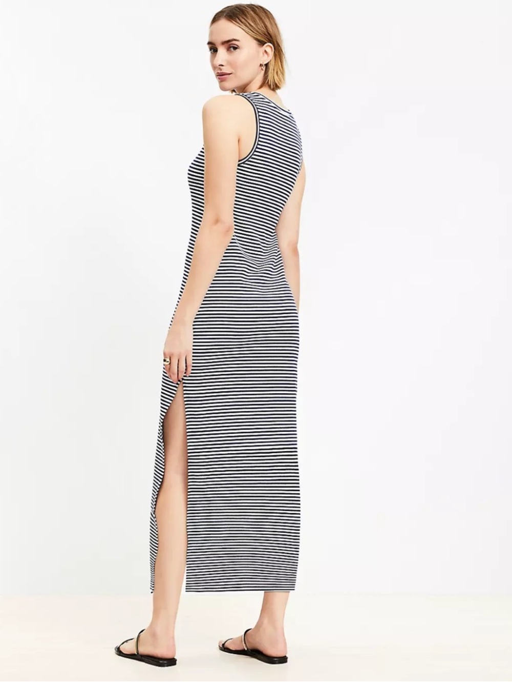 Loft Striped Ribbed Tank Midi Dress - Black/White - Picture 2 of 5